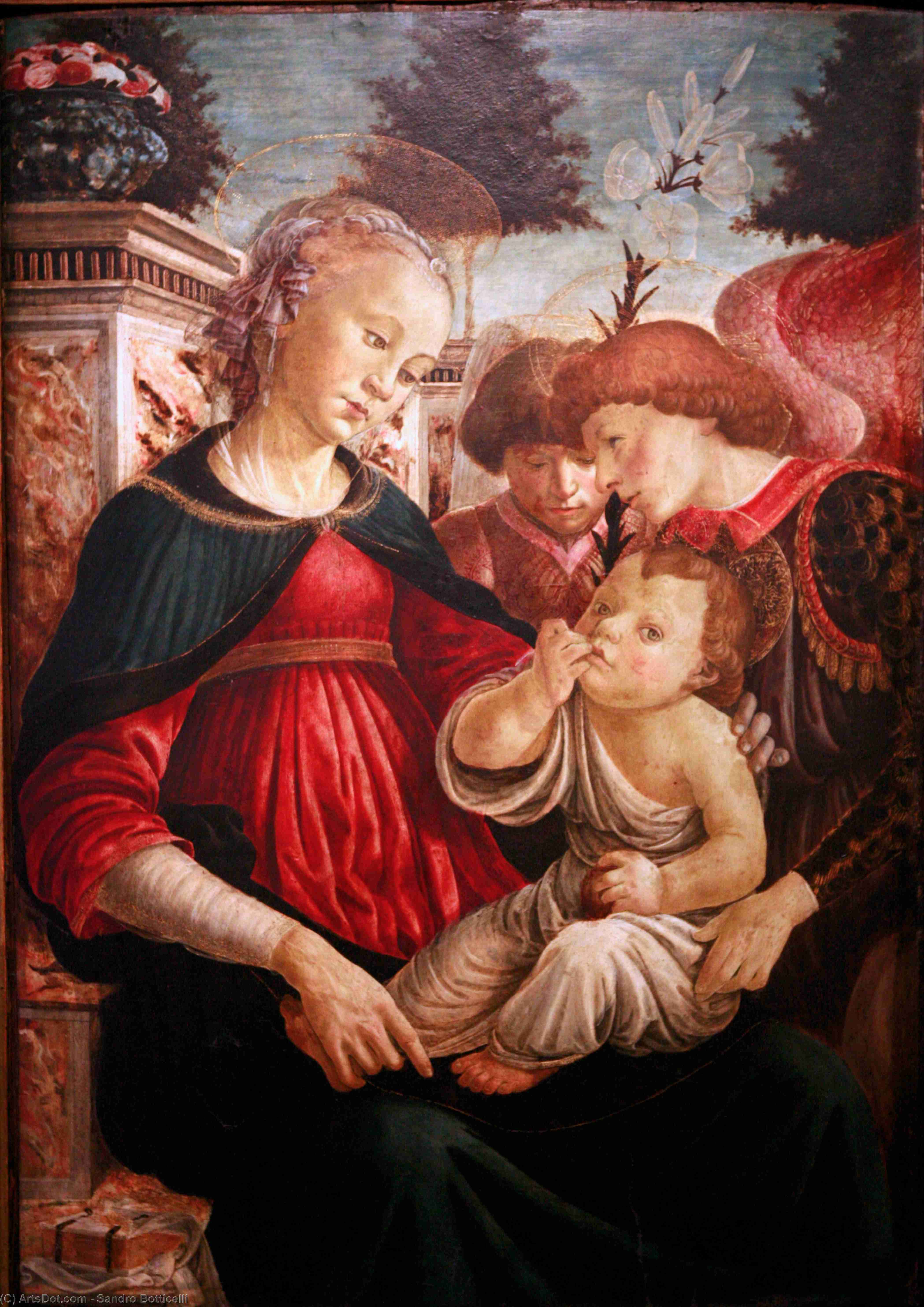 WikiOO.org - 百科事典 - 絵画、アートワーク Sandro Botticelli - 処​​女と子供 と一緒に  二つ  エンジェル