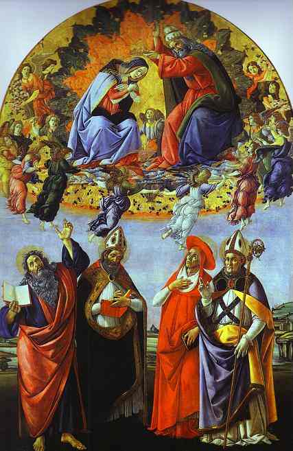 Wikioo.org - The Encyclopedia of Fine Arts - Painting, Artwork by Sandro Botticelli - The Coronation of the Virgin (Altarpiece of St. Mark)