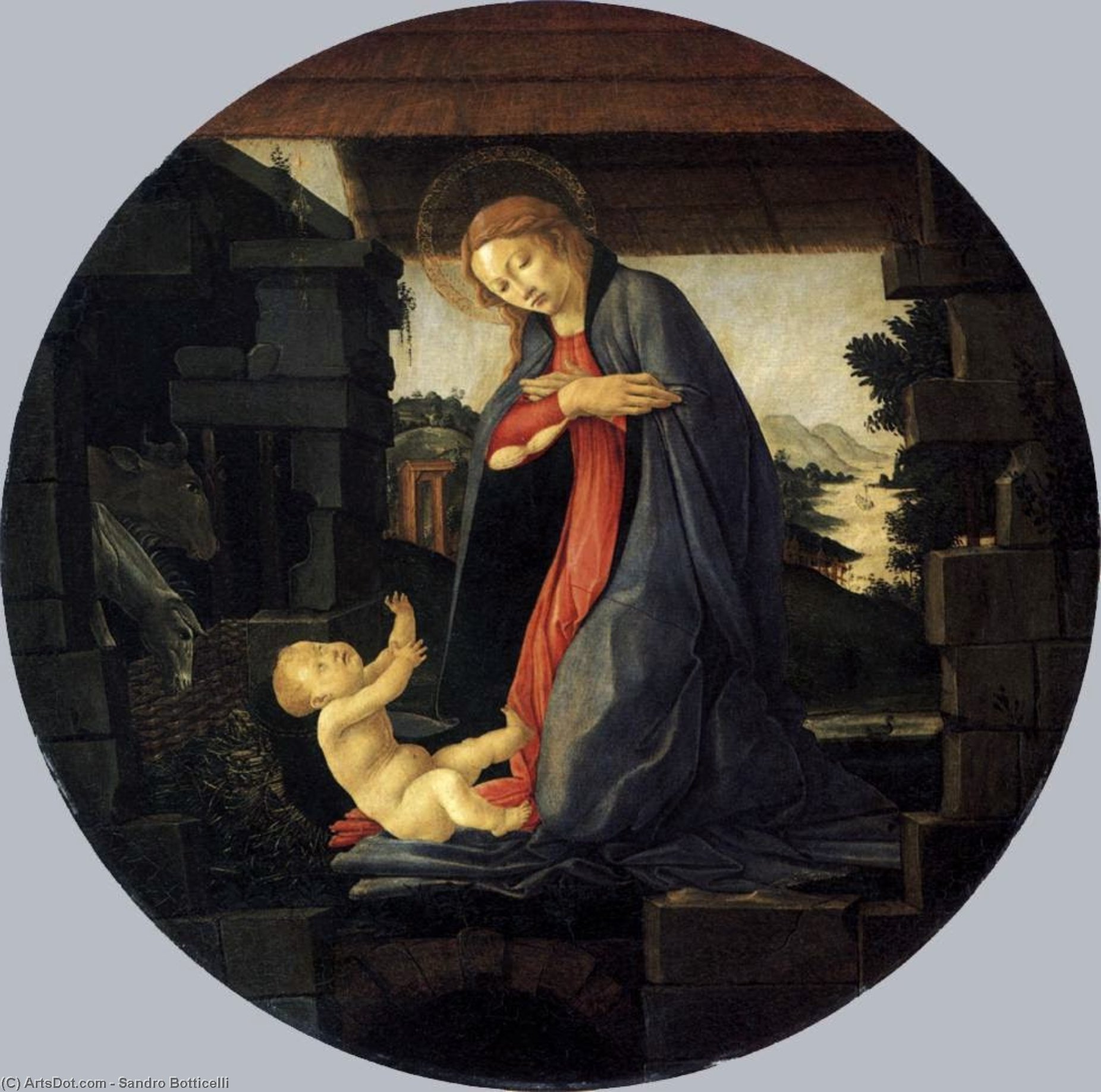 Wikioo.org - The Encyclopedia of Fine Arts - Painting, Artwork by Sandro Botticelli - The Virgin Adoring the Child