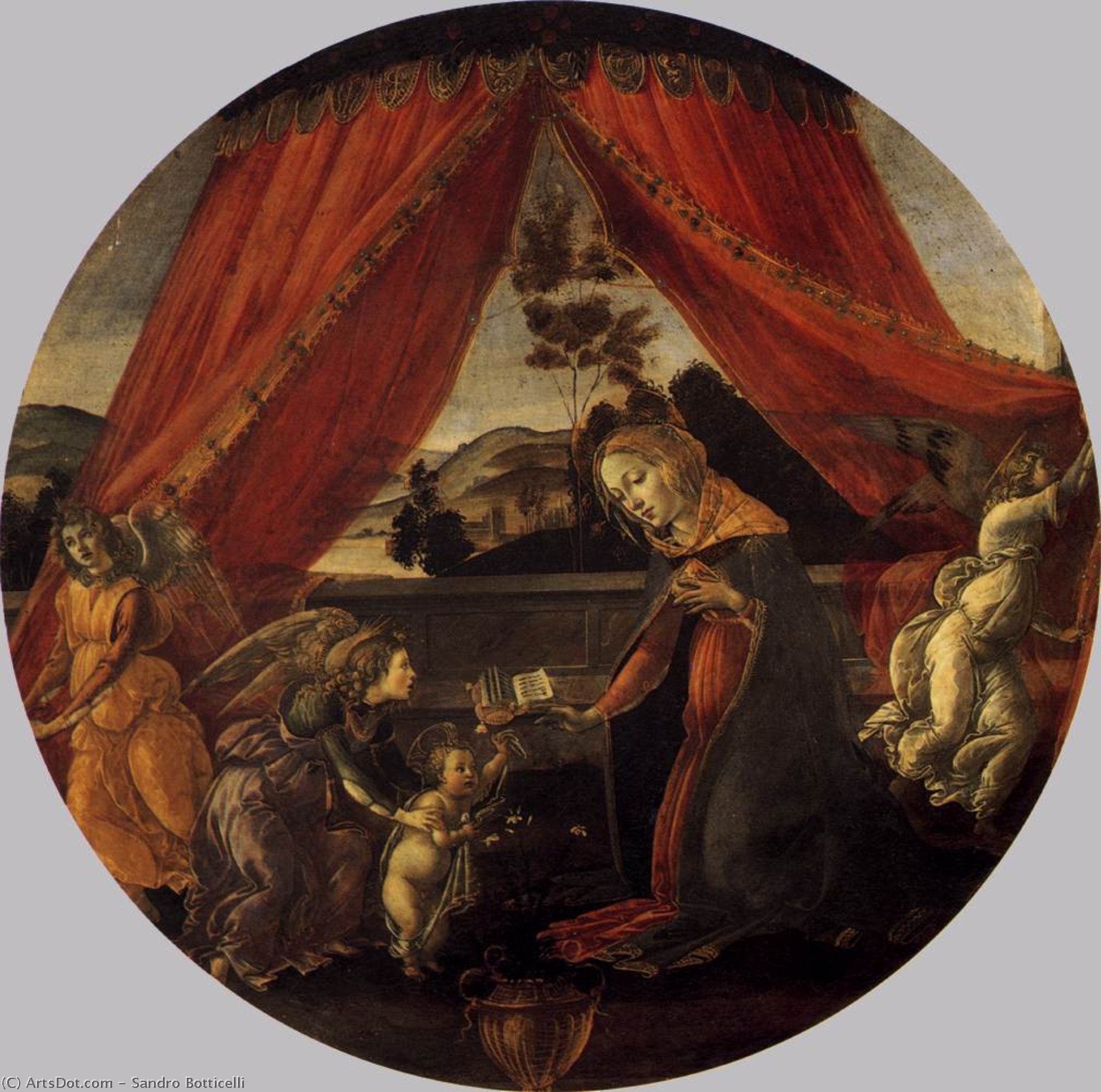 Wikioo.org – L'Encyclopédie des Beaux Arts - Peinture, Oeuvre de Sandro Botticelli - madonna avec enfant et  Trois  anges