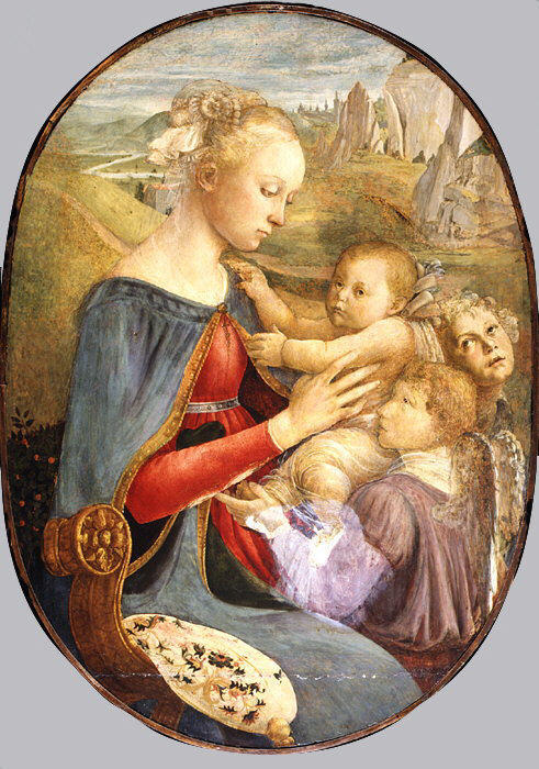 WikiOO.org – 美術百科全書 - 繪畫，作品 Sandro Botticelli - 麦当娜和儿童 与   两  天使