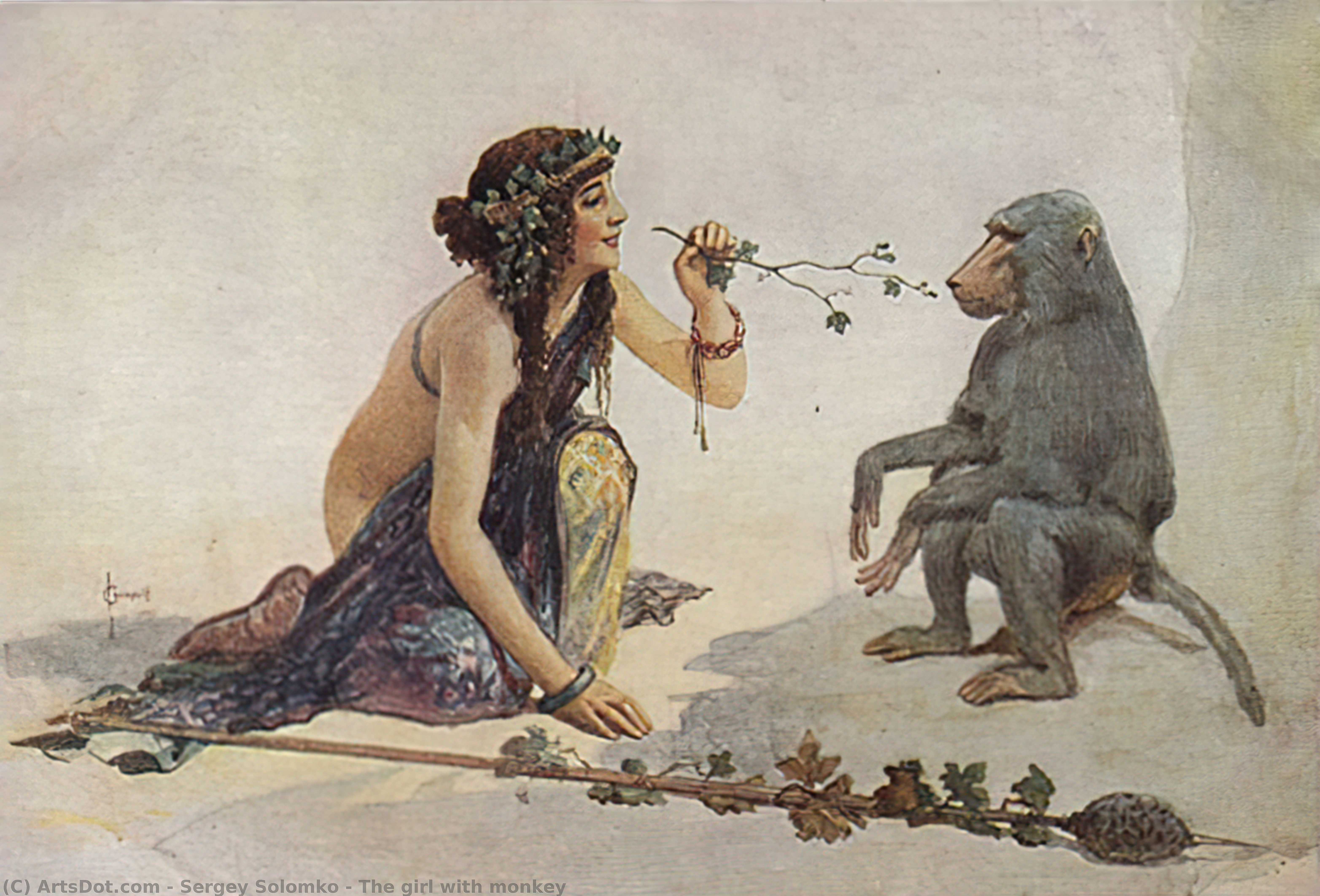 Wikioo.org – L'Enciclopedia delle Belle Arti - Pittura, Opere di Sergey Solomko - la ragazza con  scimmia