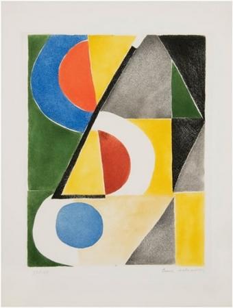 Wikioo.org - สารานุกรมวิจิตรศิลป์ - จิตรกรรม Sonia Delaunay (Sarah Ilinitchna Stern) - Abstract Composition with triangles and Semicircles