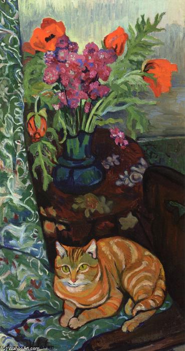 Wikioo.org - The Encyclopedia of Fine Arts - Painting, Artwork by Suzanne Valadon - Bouquet and a Cat