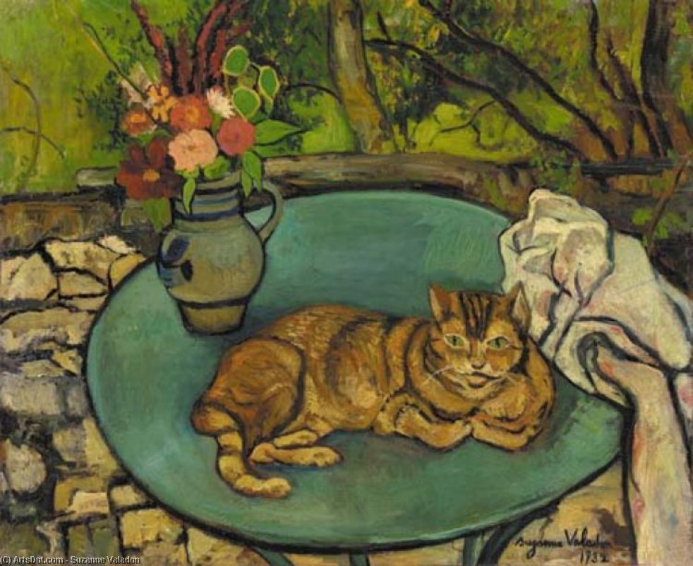 Wikioo.org - The Encyclopedia of Fine Arts - Painting, Artwork by Suzanne Valadon - Raminou and pitcher with carnations
