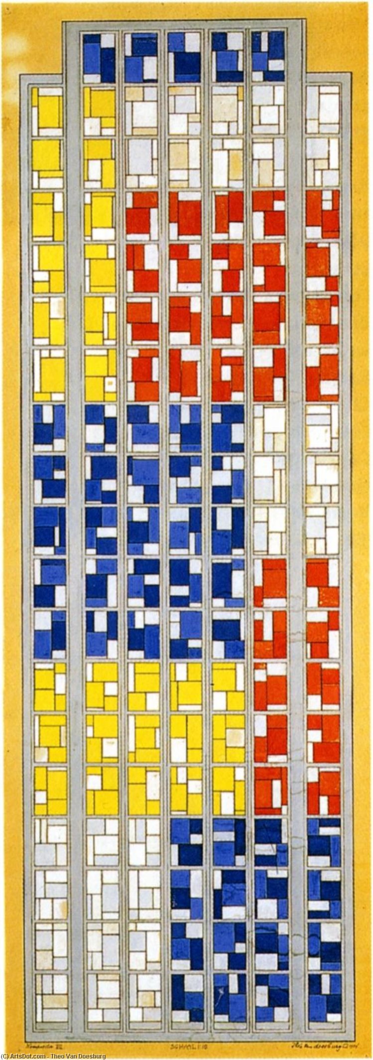 Wikioo.org - Bách khoa toàn thư về mỹ thuật - Vẽ tranh, Tác phẩm nghệ thuật Theo Van Doesburg - Design for Stained Glass Composition XIII