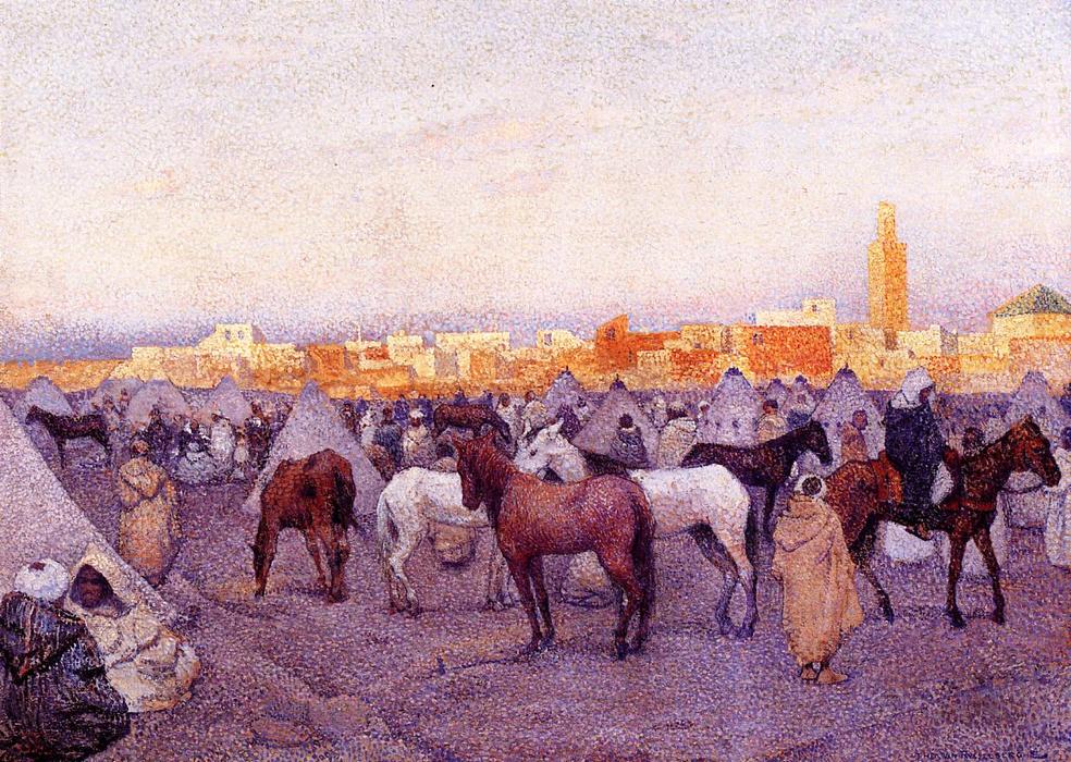 Wikioo.org - The Encyclopedia of Fine Arts - Painting, Artwork by Theo Van Rysselberghe - Encampment near a Moroccan Village