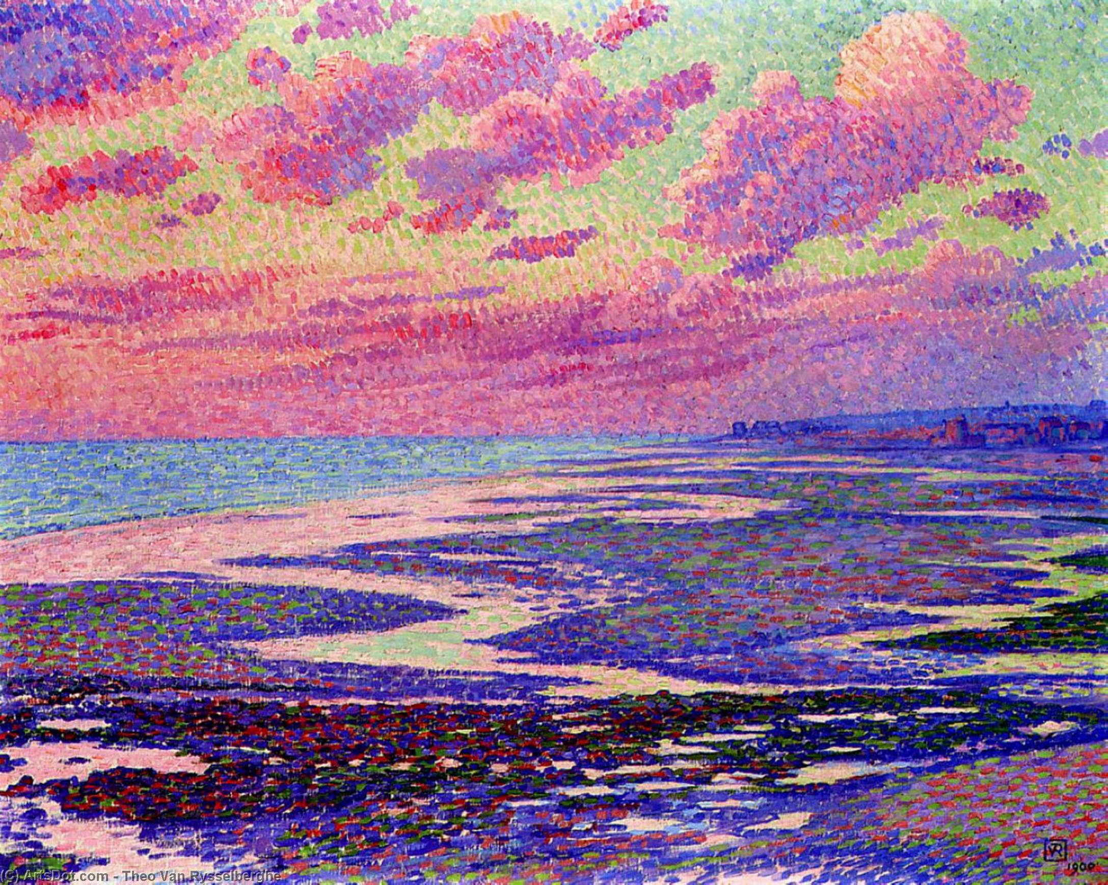 Wikioo.org - The Encyclopedia of Fine Arts - Painting, Artwork by Theo Van Rysselberghe - The Beach at Ambleteuse at Low Tide