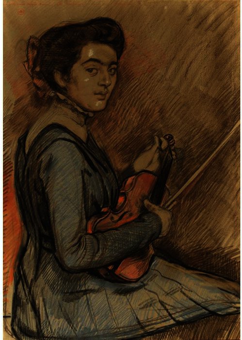 WikiOO.org - Encyclopedia of Fine Arts - Maleri, Artwork Theo Van Rysselberghe - Renee Druet with violin