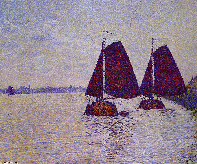 Wikioo.org - The Encyclopedia of Fine Arts - Painting, Artwork by Theo Van Rysselberghe - Barges on the River Scheldt