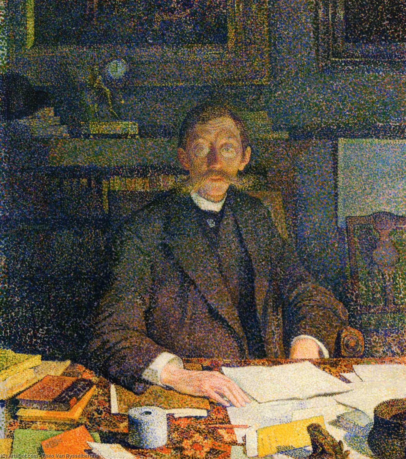 WikiOO.org - Encyclopedia of Fine Arts - Lukisan, Artwork Theo Van Rysselberghe - Emile Verhaeren in His Study