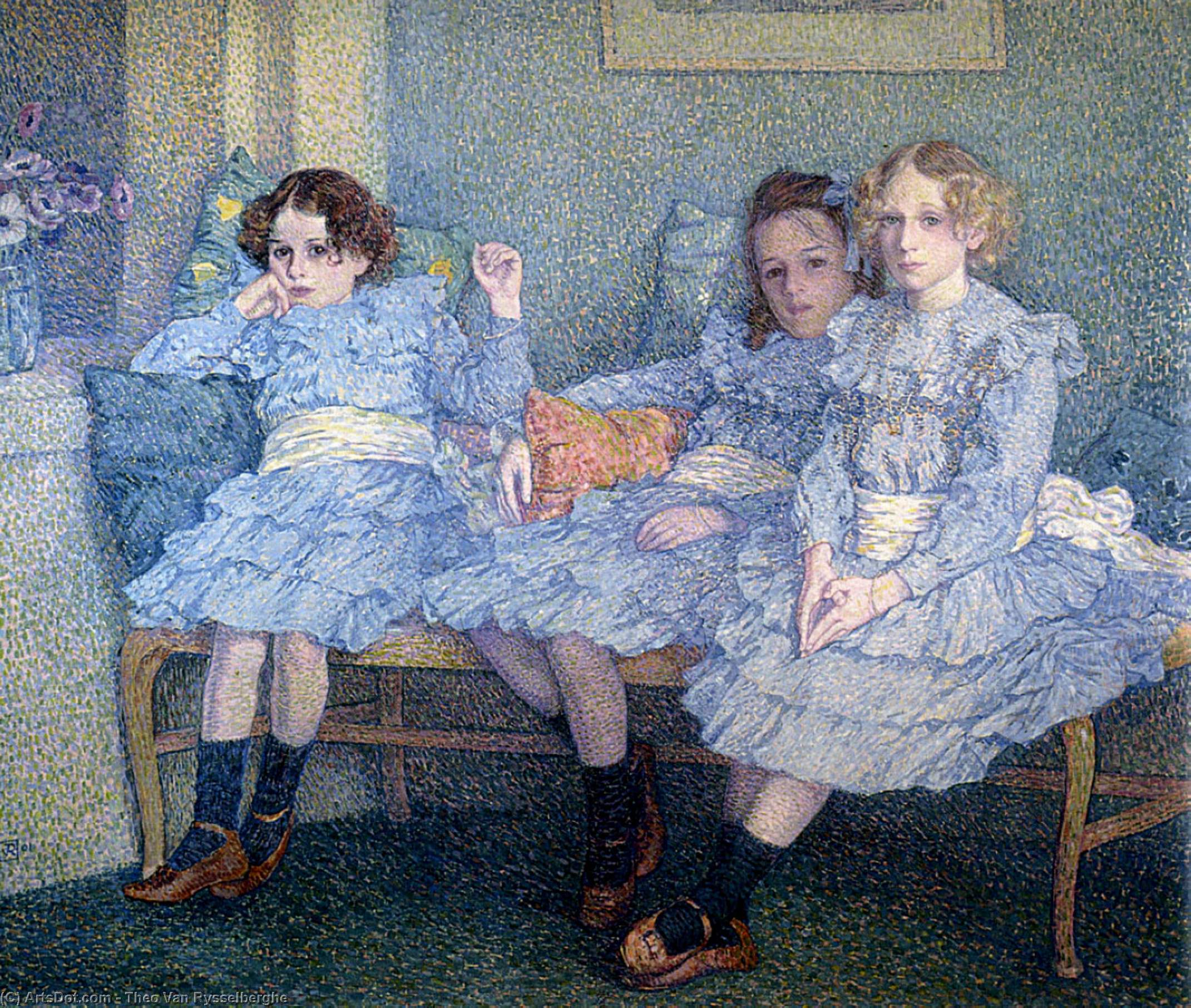 Wikioo.org - The Encyclopedia of Fine Arts - Painting, Artwork by Theo Van Rysselberghe - Three Children in Blue