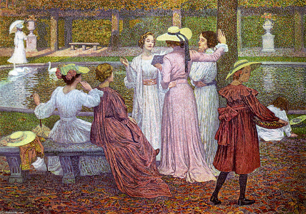 Wikioo.org - The Encyclopedia of Fine Arts - Painting, Artwork by Theo Van Rysselberghe - A Reading in the Garden