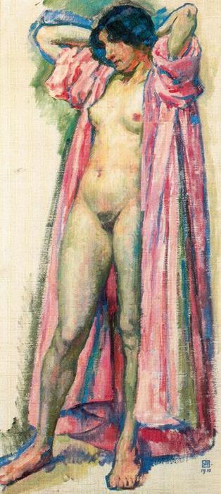 WikiOO.org - Енциклопедия за изящни изкуства - Живопис, Произведения на изкуството Theo Van Rysselberghe - Woman in Red Peignoir