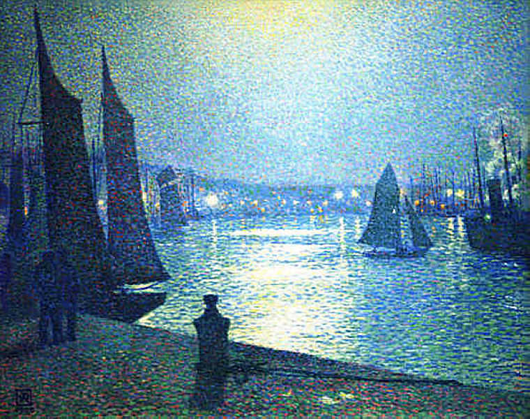 Wikioo.org - Encyklopedia Sztuk Pięknych - Malarstwo, Grafika Theo Van Rysselberghe - Moonlight Night in Boulogne