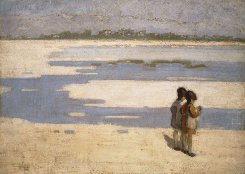 WikiOO.org – 美術百科全書 - 繪畫，作品 Theophrastos Triantafyllidis -  两 孩子 上  的 河岸