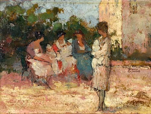 Wikioo.org - The Encyclopedia of Fine Arts - Painting, Artwork by Theophrastos Triantafyllidis - Nannies in the park