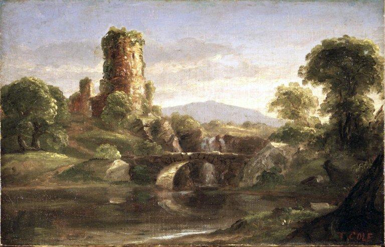 Wikioo.org - The Encyclopedia of Fine Arts - Painting, Artwork by Thomas Cole - Ruined Castle and River