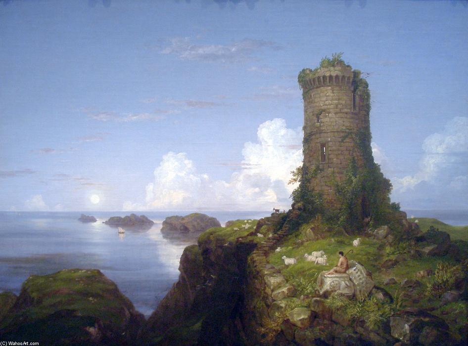 Wikioo.org - The Encyclopedia of Fine Arts - Painting, Artwork by Thomas Cole - Italian Coast Scene with Ruined Tower