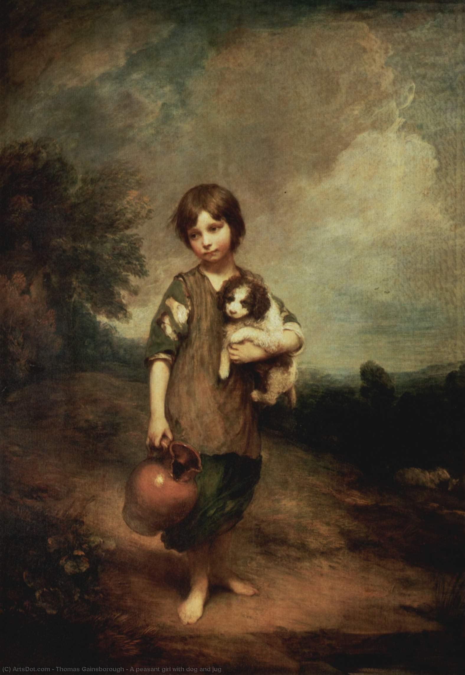 WikiOO.org - Enciklopedija dailės - Tapyba, meno kuriniai Thomas Gainsborough - A peasant girl with dog and jug