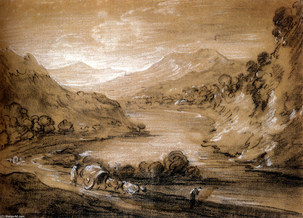 WikiOO.org - Енциклопедия за изящни изкуства - Живопис, Произведения на изкуството Thomas Gainsborough - Mountainous Landscape With Cart And Figures
