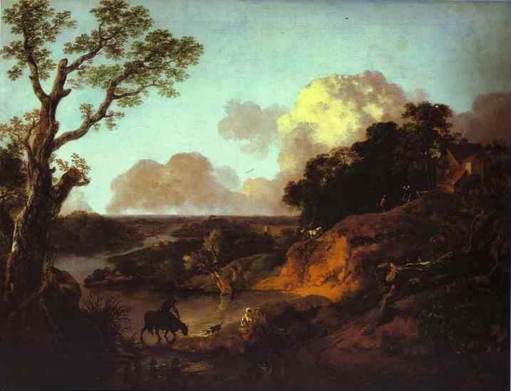 Wikioo.org - The Encyclopedia of Fine Arts - Painting, Artwork by Thomas Gainsborough - River Landscape with Rustic Lovers