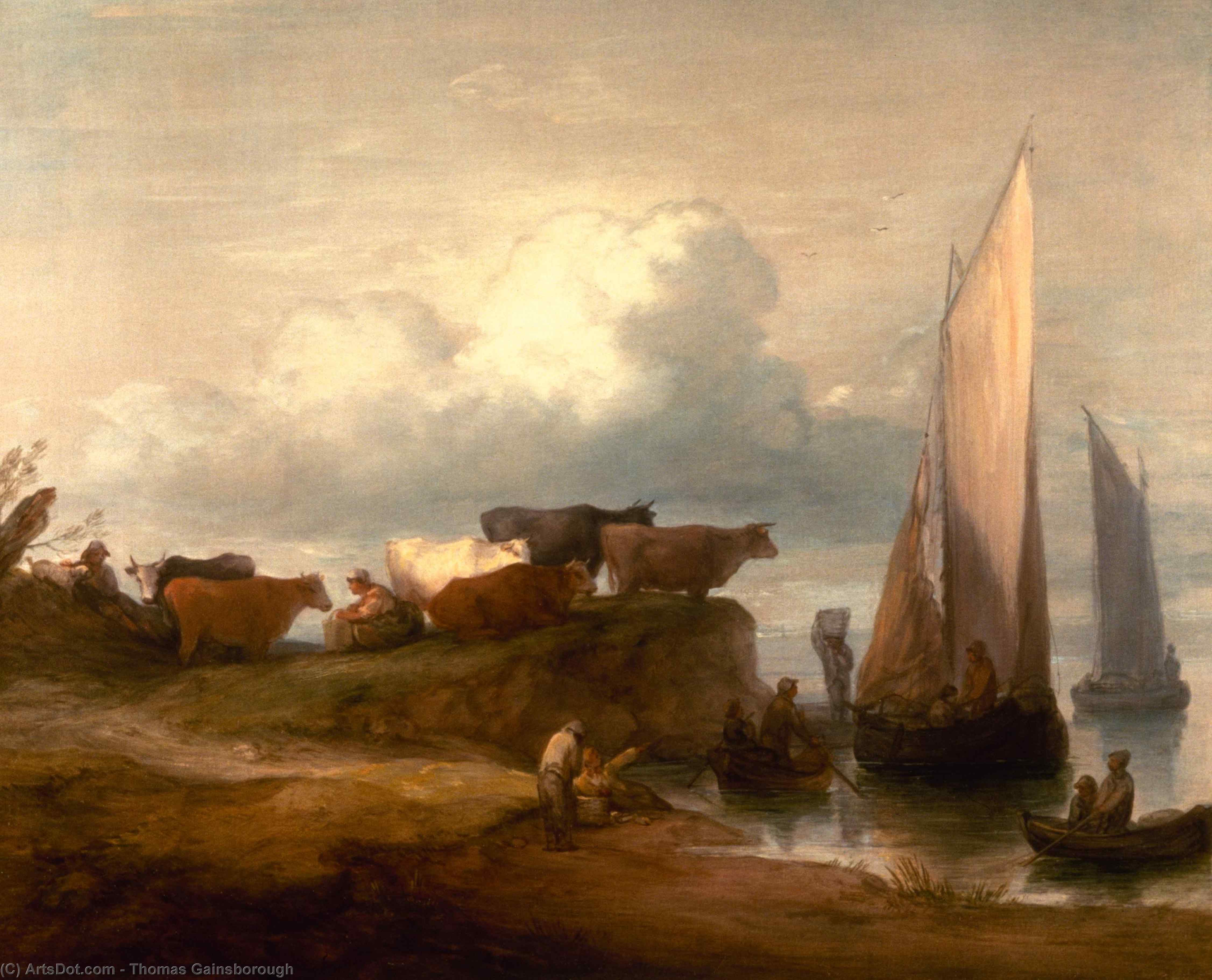 WikiOO.org - Enciklopedija dailės - Tapyba, meno kuriniai Thomas Gainsborough - A Coastal Landscape