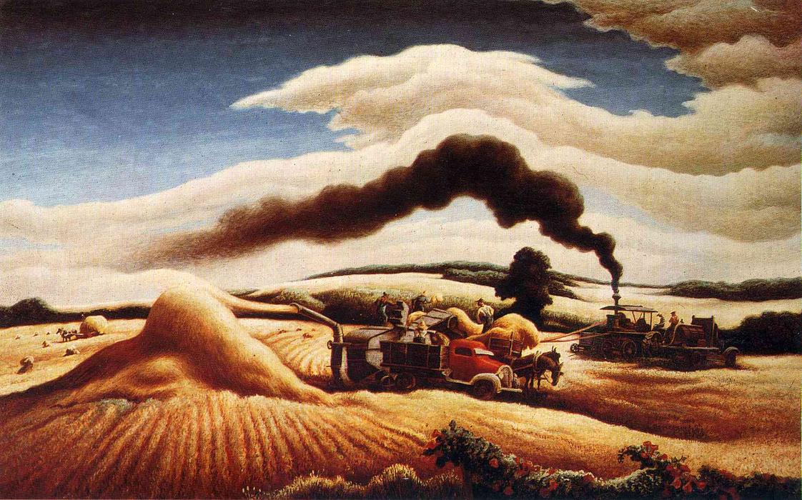Wikioo.org - The Encyclopedia of Fine Arts - Painting, Artwork by Thomas Hart Benton - Threshing Wheat