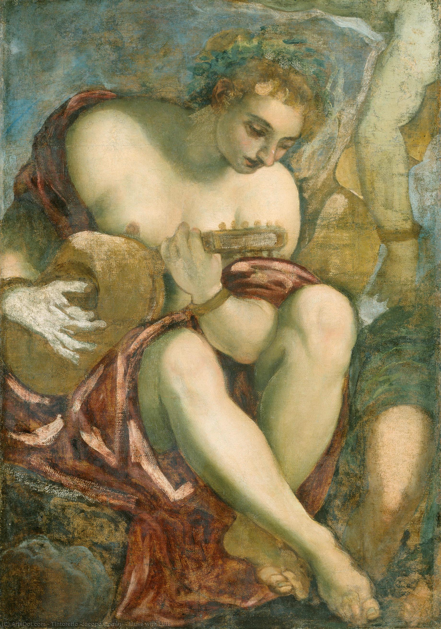 WikiOO.org - 百科事典 - 絵画、アートワーク Tintoretto (Jacopo Comin) - ミューズ と一緒に  リュート