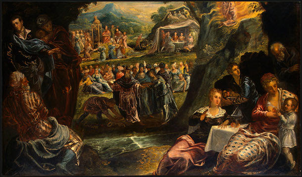 WikiOO.org – 美術百科全書 - 繪畫，作品 Tintoretto (Jacopo Comin) - 金牛犊的崇拜