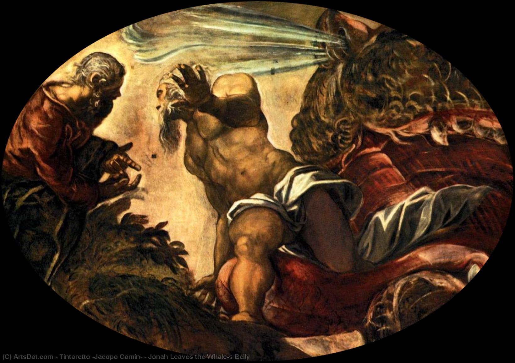 Wikioo.org – La Enciclopedia de las Bellas Artes - Pintura, Obras de arte de Tintoretto (Jacopo Comin) - Jonás Deja el Whale`s Vientre