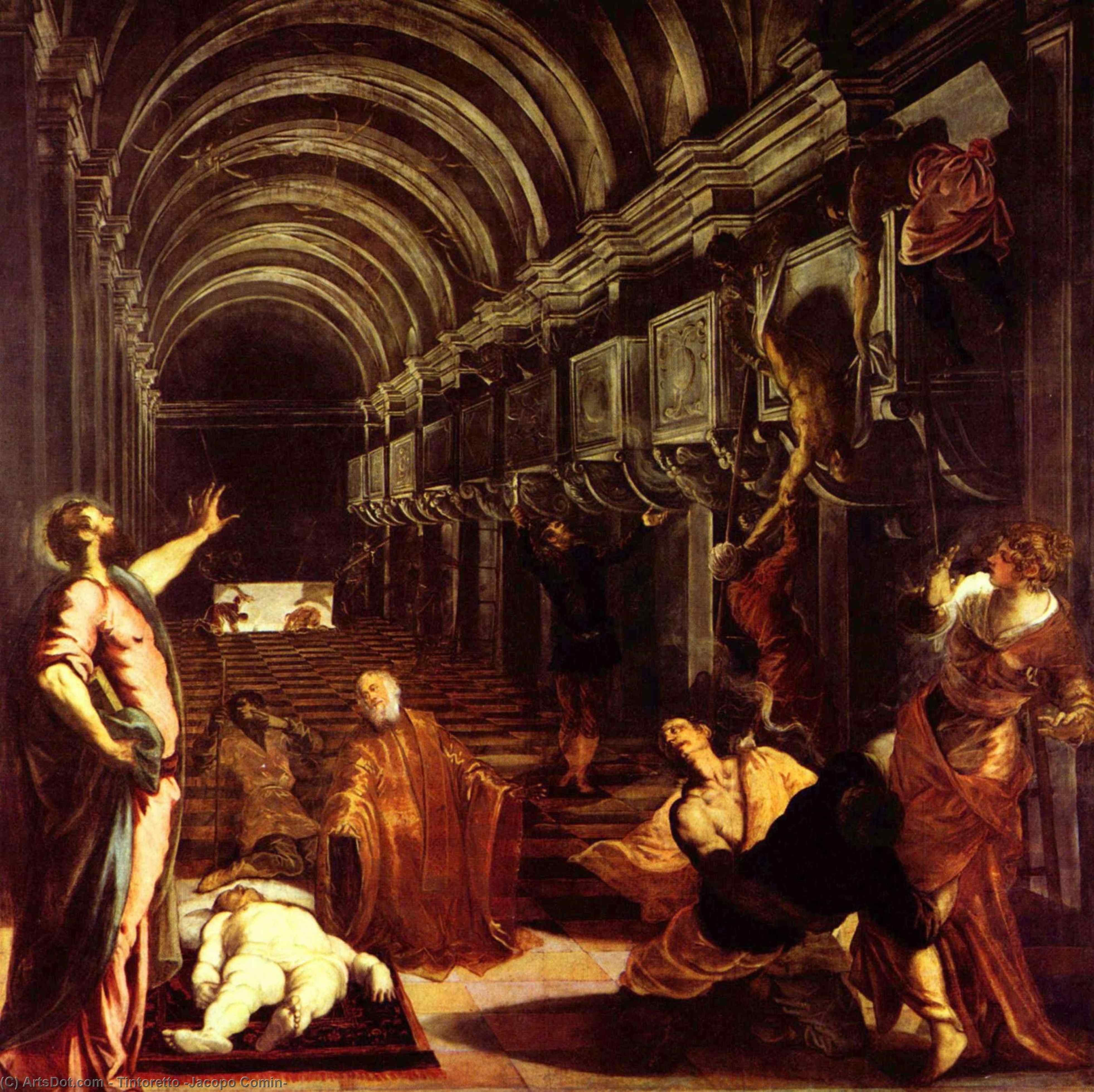 Wikoo.org - موسوعة الفنون الجميلة - اللوحة، العمل الفني Tintoretto (Jacopo Comin) - Finding of the body of St Mark