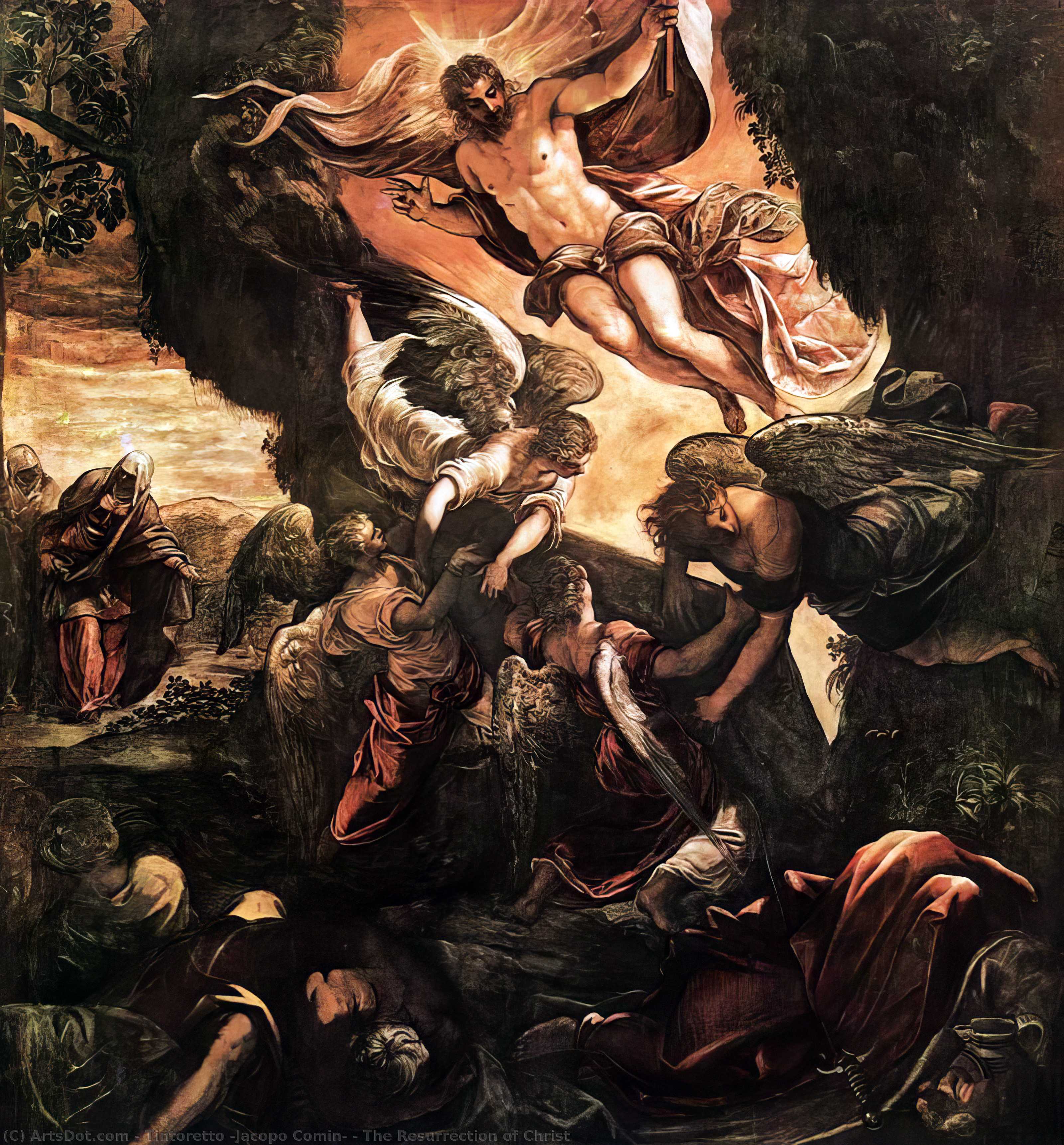 Wikoo.org - موسوعة الفنون الجميلة - اللوحة، العمل الفني Tintoretto (Jacopo Comin) - The Resurrection of Christ