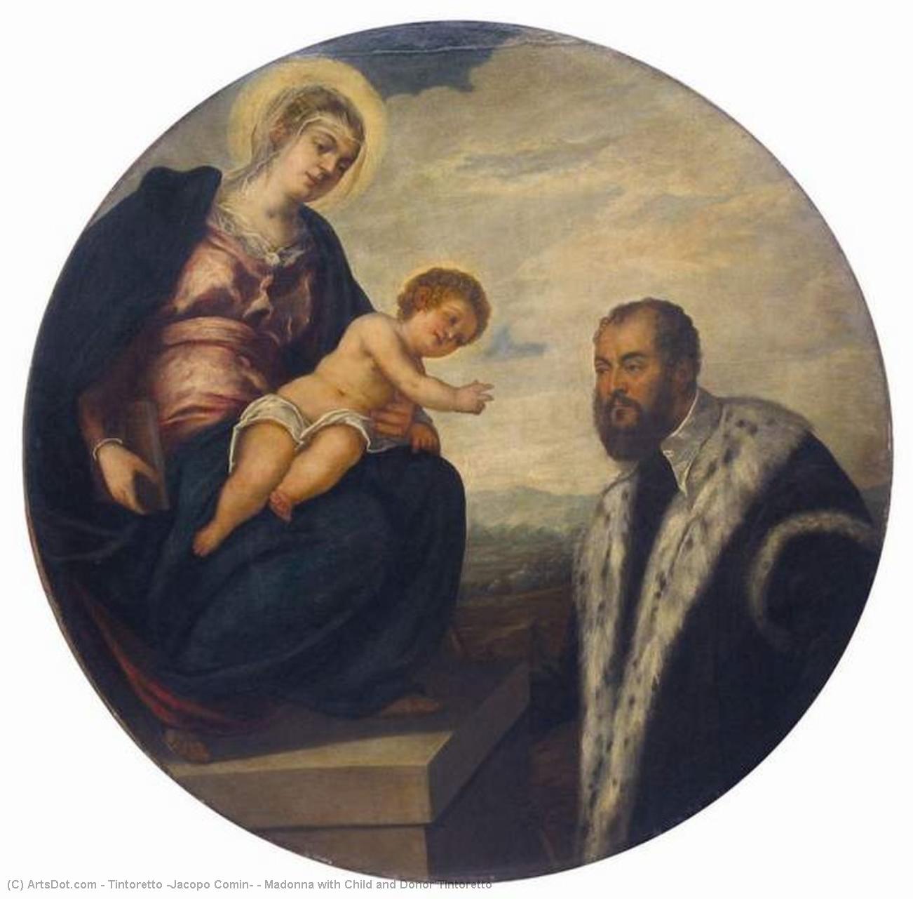 WikiOO.org – 美術百科全書 - 繪畫，作品 Tintoretto (Jacopo Comin) -  麦当娜  与  孩子 和  捐赠者  丁托列托