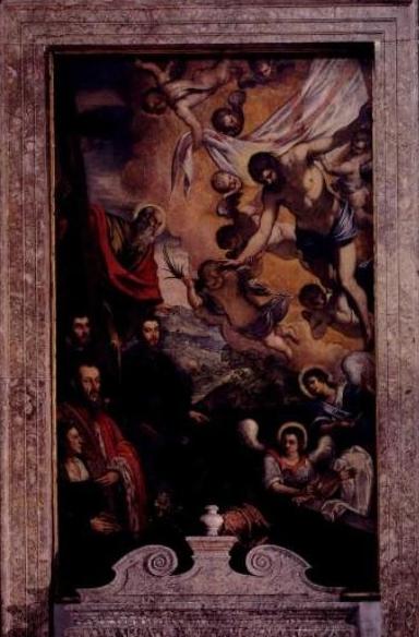 Wikioo.org - The Encyclopedia of Fine Arts - Painting, Artwork by Tintoretto (Jacopo Comin) - Risen Christ with St.Andrew and members of Morosini family