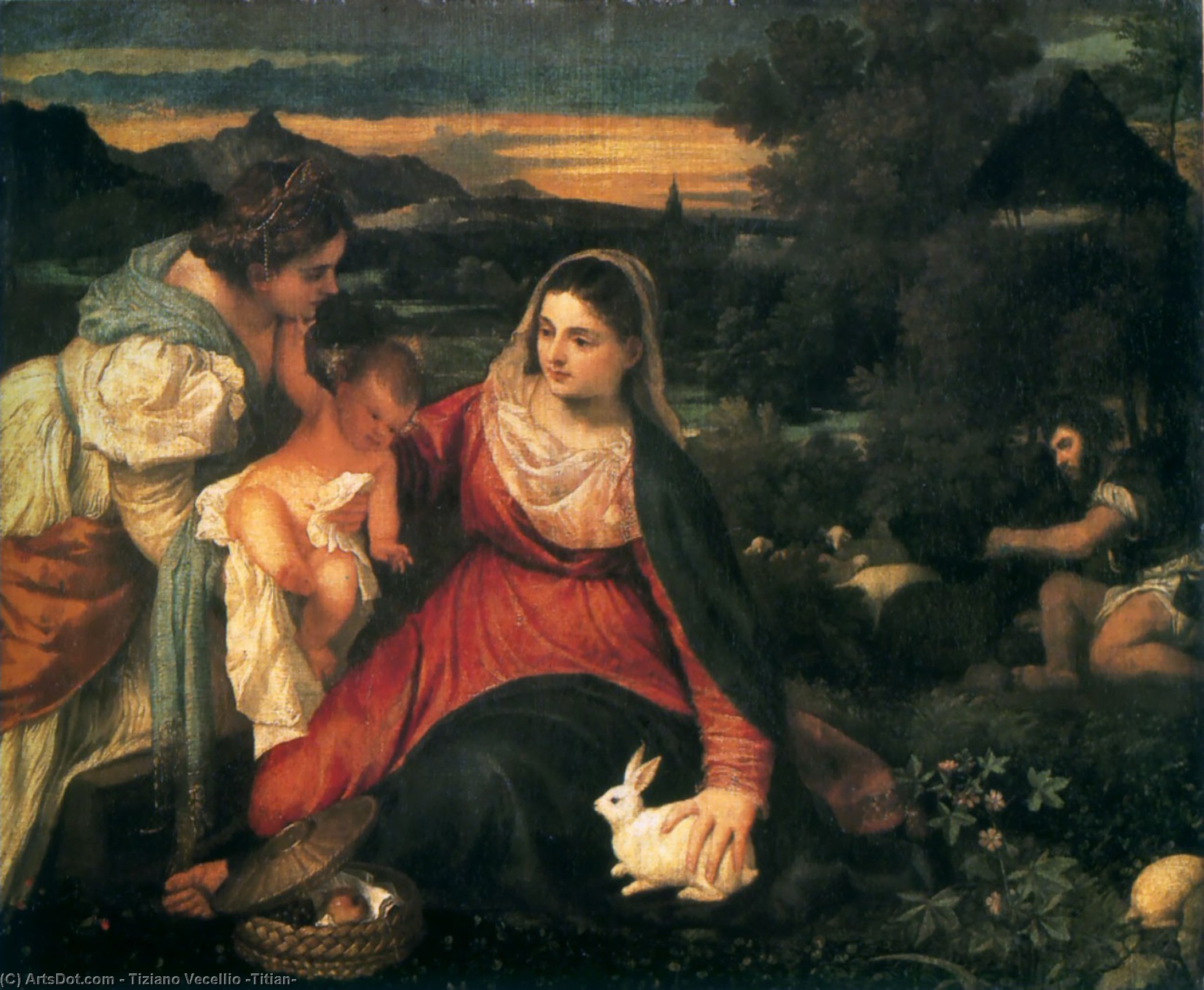 WikiOO.org - Güzel Sanatlar Ansiklopedisi - Resim, Resimler Tiziano Vecellio (Titian) - Madonna and Child with St. Catherine and a Rabbit
