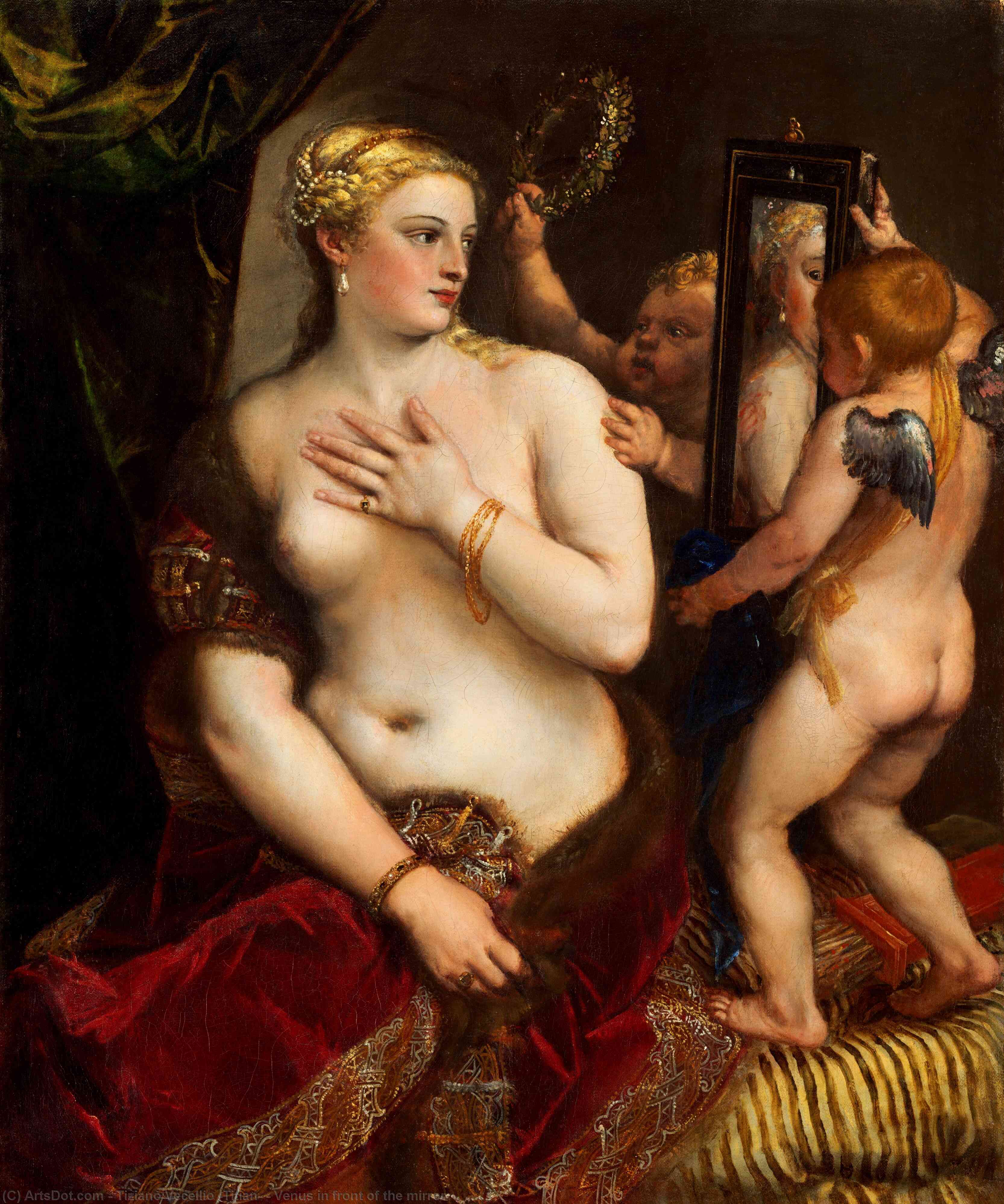 Wikioo.org - Bách khoa toàn thư về mỹ thuật - Vẽ tranh, Tác phẩm nghệ thuật Tiziano Vecellio (Titian) - Venus in front of the mirror