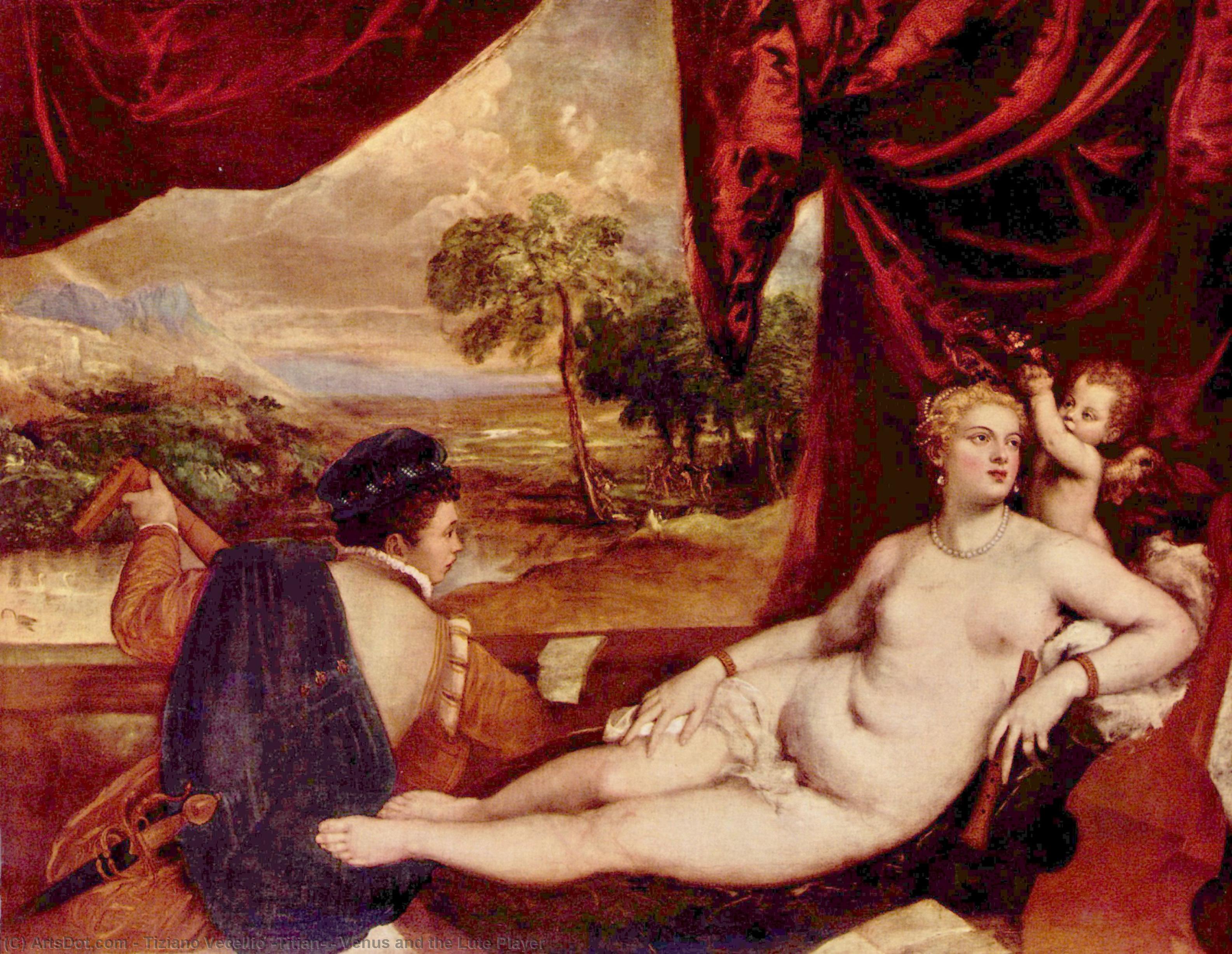 WikiOO.org - Encyclopedia of Fine Arts - Maľba, Artwork Tiziano Vecellio (Titian) - Venus and the Lute Player