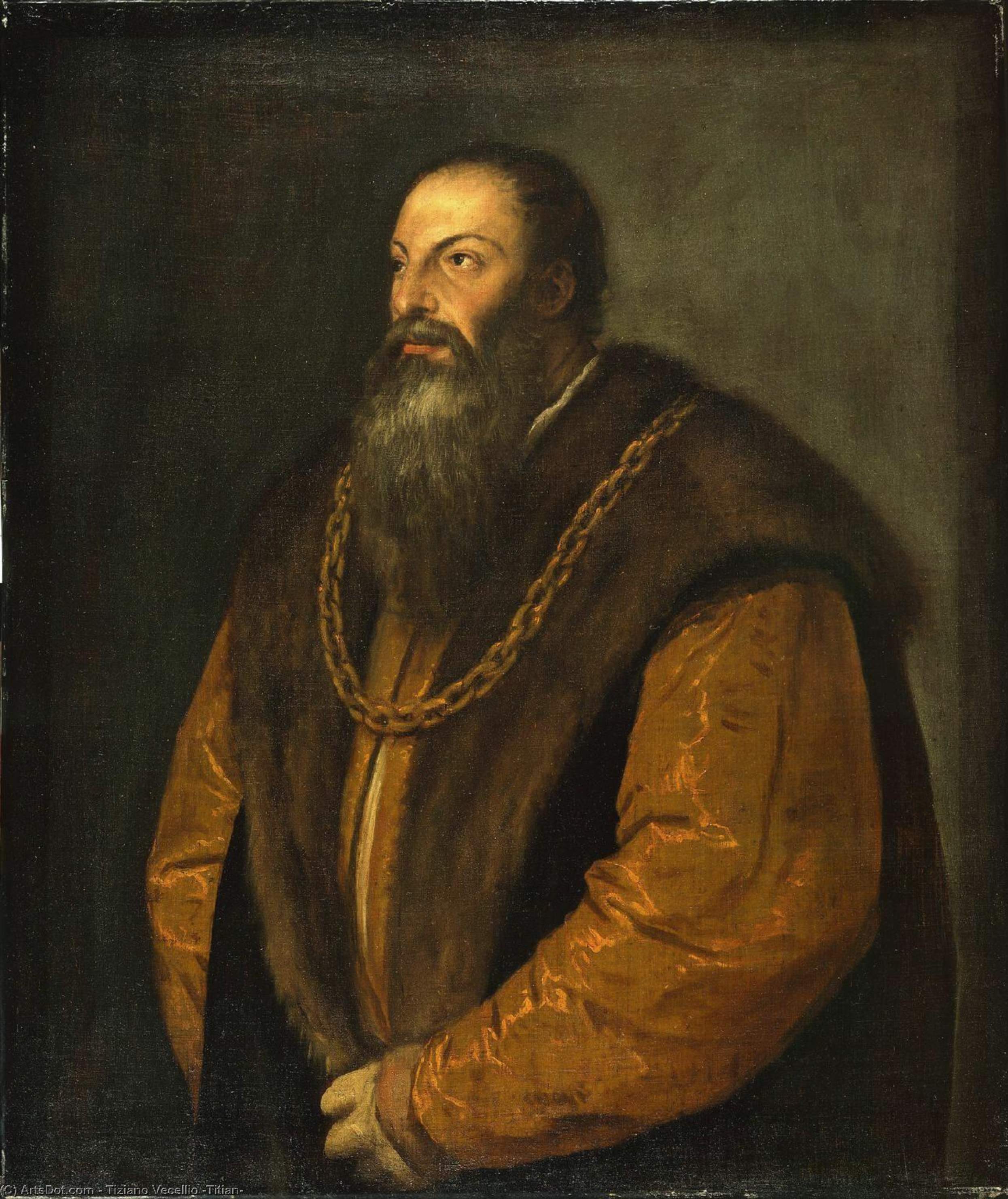 Wikioo.org – La Enciclopedia de las Bellas Artes - Pintura, Obras de arte de Tiziano Vecellio (Titian) - Retrato de Pietro Aretino