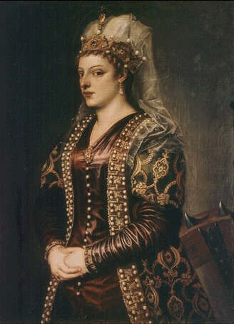 Wikioo.org - The Encyclopedia of Fine Arts - Painting, Artwork by Tiziano Vecellio (Titian) - Portrait of Caterina Cornaro wife of King James II of Cyprus, dressed as St. Catherine
