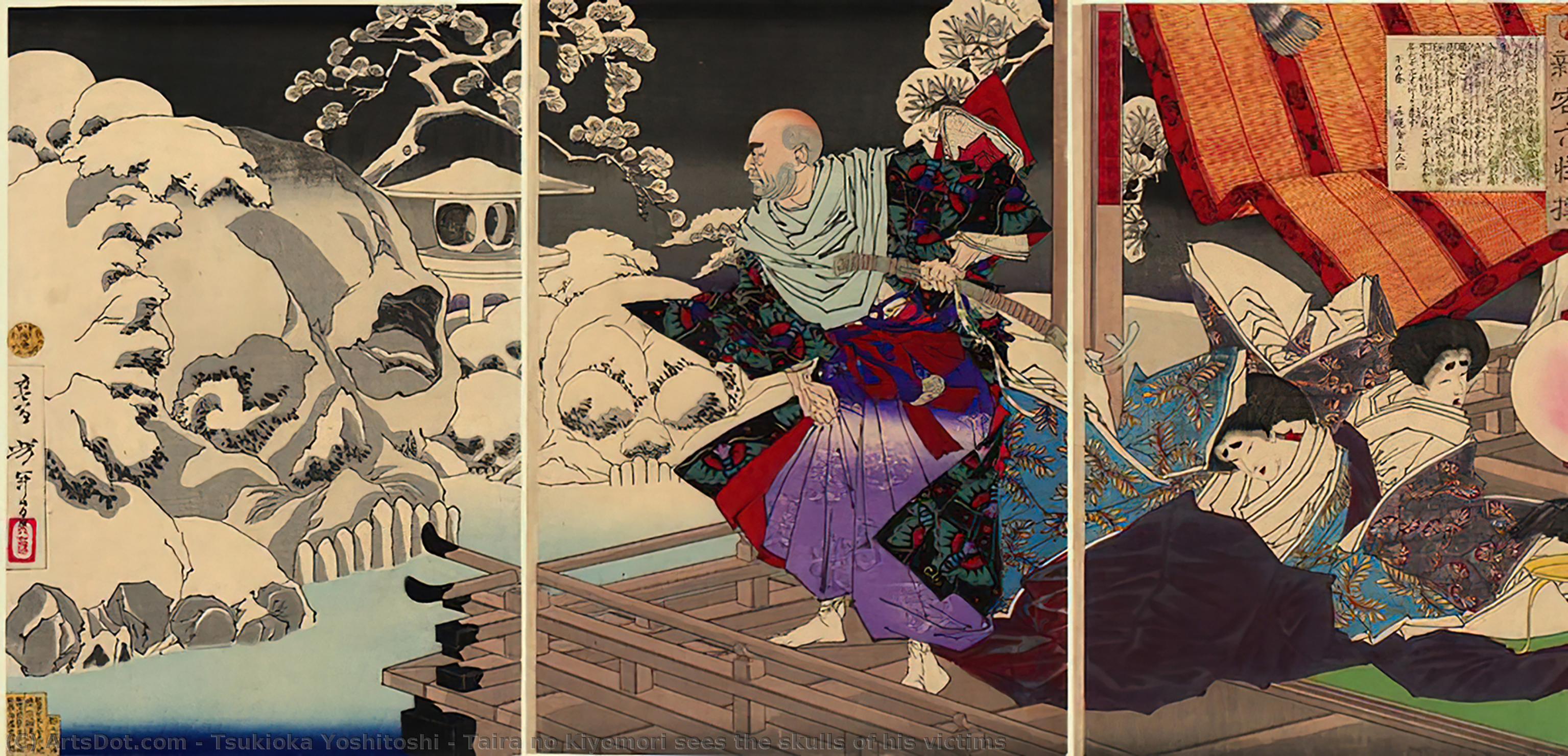 WikiOO.org - Енциклопедия за изящни изкуства - Живопис, Произведения на изкуството Tsukioka Yoshitoshi - Taira no Kiyomori sees the skulls of his victims