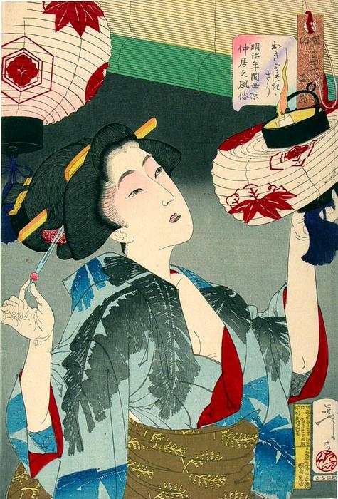 Wikioo.org - สารานุกรมวิจิตรศิลป์ - จิตรกรรม Tsukioka Yoshitoshi - The Appearance of a Kyoto Waitress in the Meiji era
