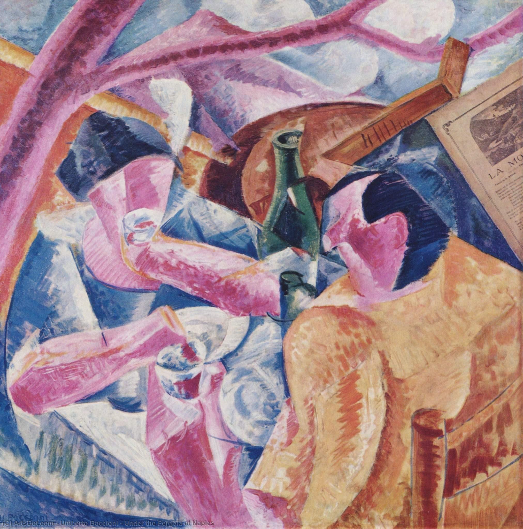 Wikioo.org - Bách khoa toàn thư về mỹ thuật - Vẽ tranh, Tác phẩm nghệ thuật Umberto Boccioni - Under the Pergola at Naples