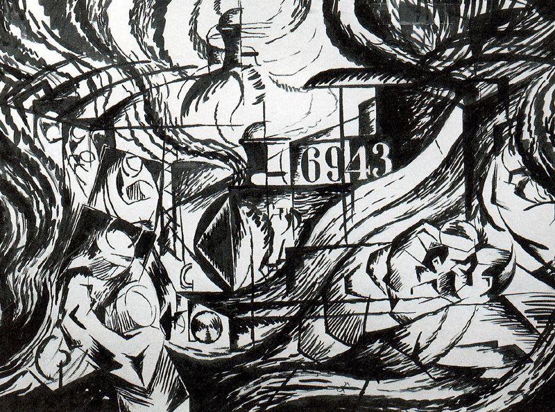 Wikoo.org - موسوعة الفنون الجميلة - اللوحة، العمل الفني Umberto Boccioni - Drawing After 'States of Mind: The Farewells'
