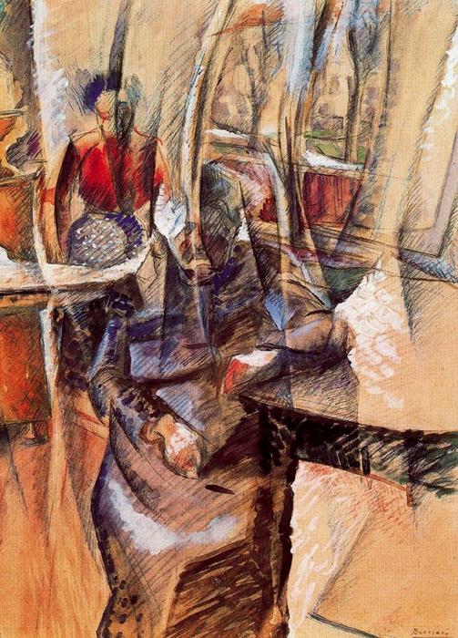 Wikioo.org - The Encyclopedia of Fine Arts - Painting, Artwork by Umberto Boccioni - Interior with Two Female Figures