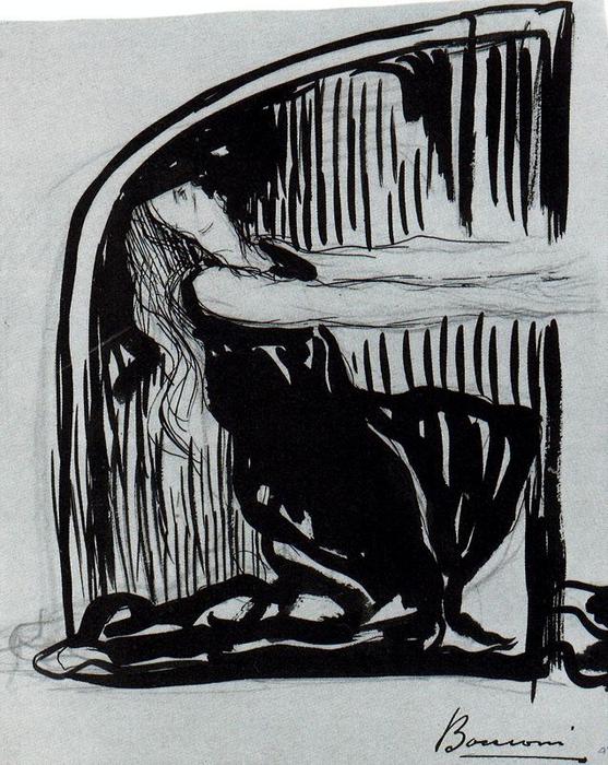 Wikoo.org - موسوعة الفنون الجميلة - اللوحة، العمل الفني Umberto Boccioni - Kneeling Allegorical Figure