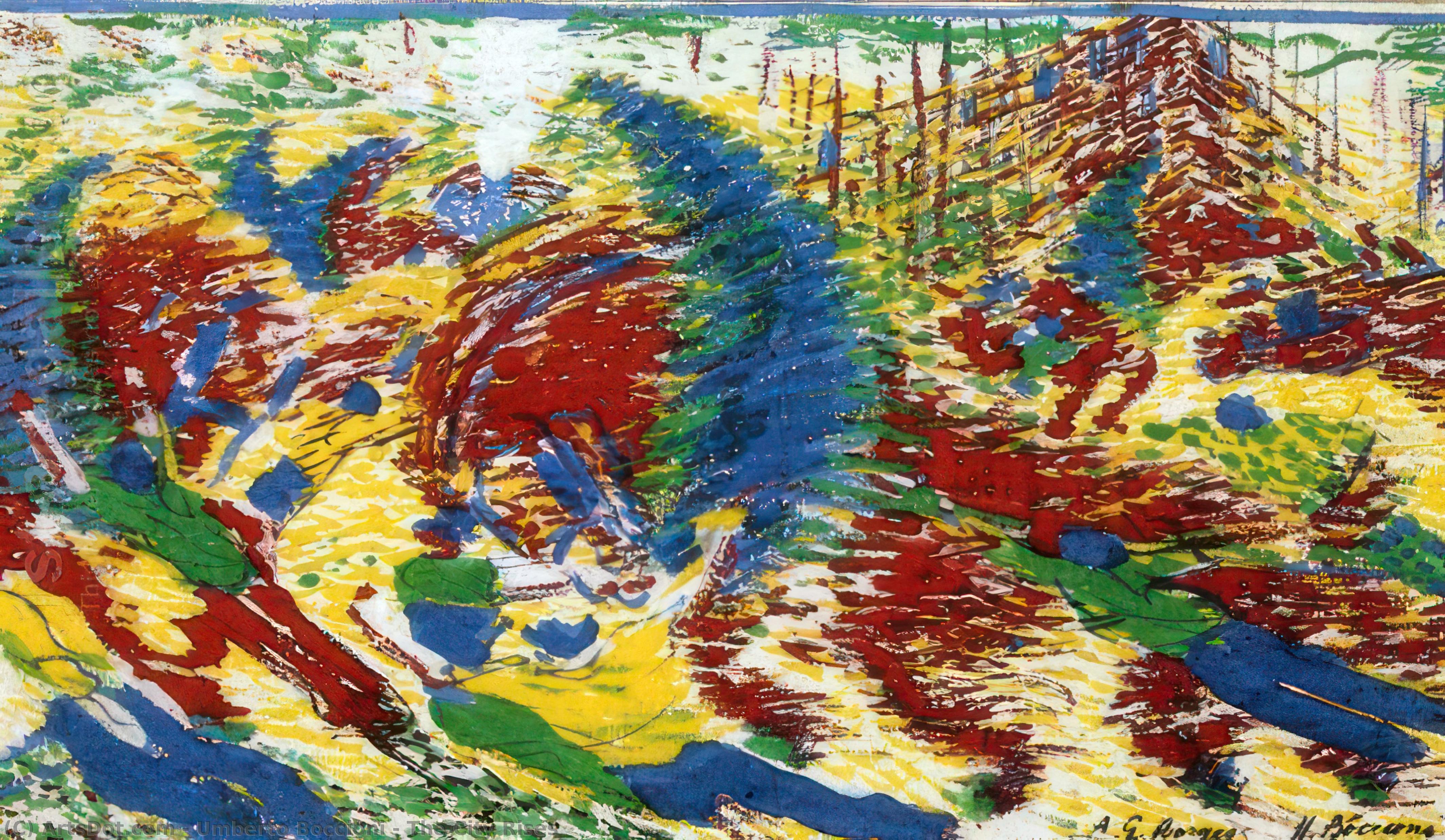 Wikoo.org - موسوعة الفنون الجميلة - اللوحة، العمل الفني Umberto Boccioni - The City Rises