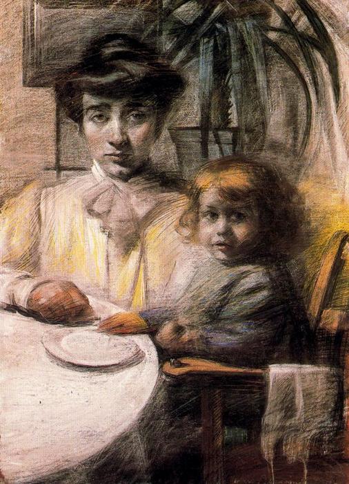 Wikoo.org - موسوعة الفنون الجميلة - اللوحة، العمل الفني Umberto Boccioni - Mother and Child