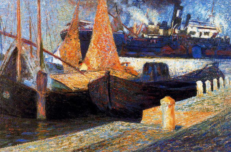 Wikoo.org - موسوعة الفنون الجميلة - اللوحة، العمل الفني Umberto Boccioni - Boats in Sunlight