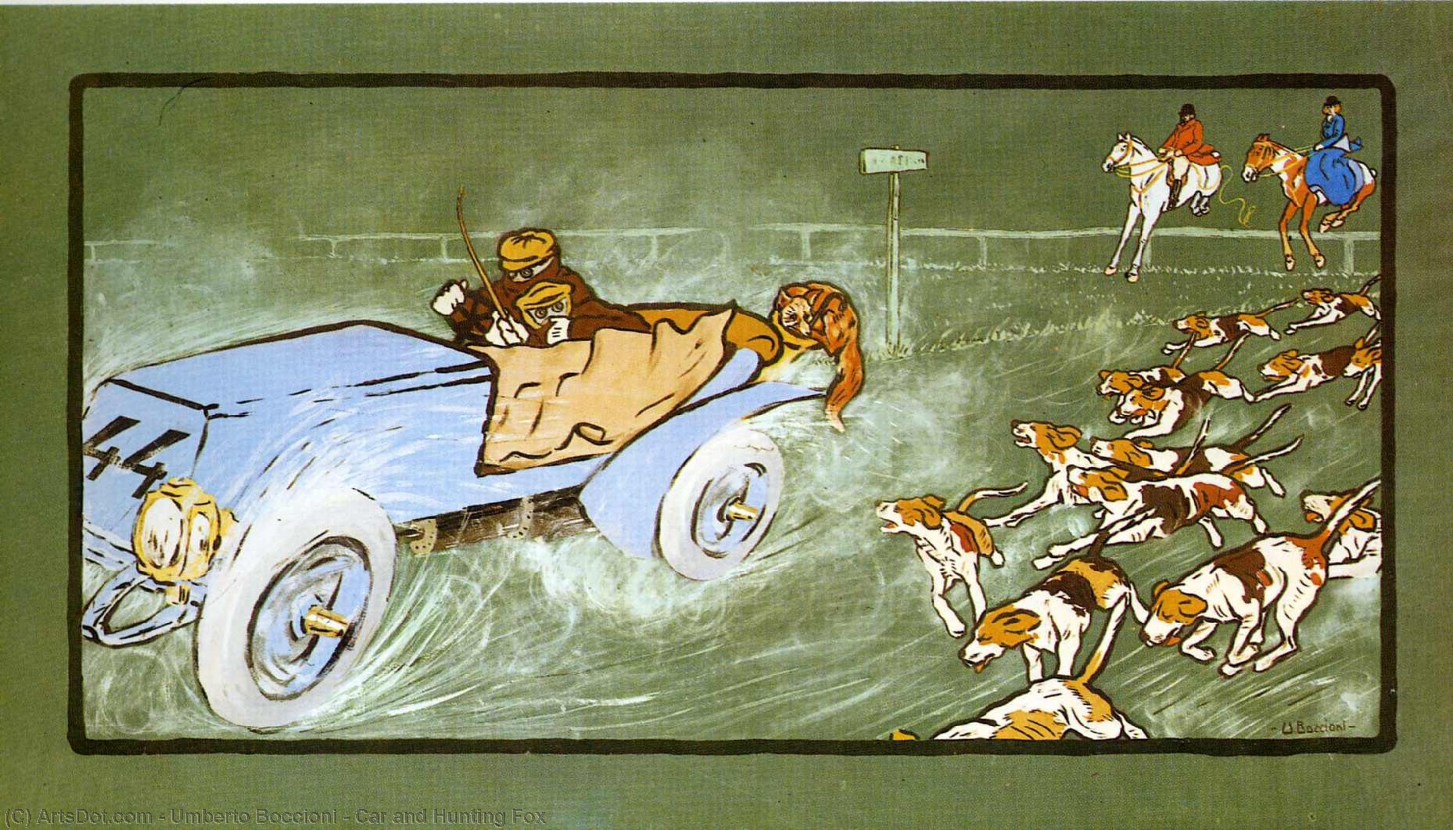 WikiOO.org - Енциклопедия за изящни изкуства - Живопис, Произведения на изкуството Umberto Boccioni - Car and Hunting Fox